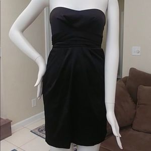 LOVE TEASE Black Satin Strapless Tie-Back Dress Pockets Sexy Romantic Sz 11